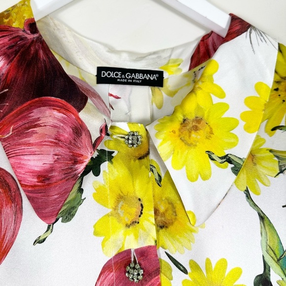 Dolce Gabbana Onion Print Silk Blouse Top - Picture 5 of 14